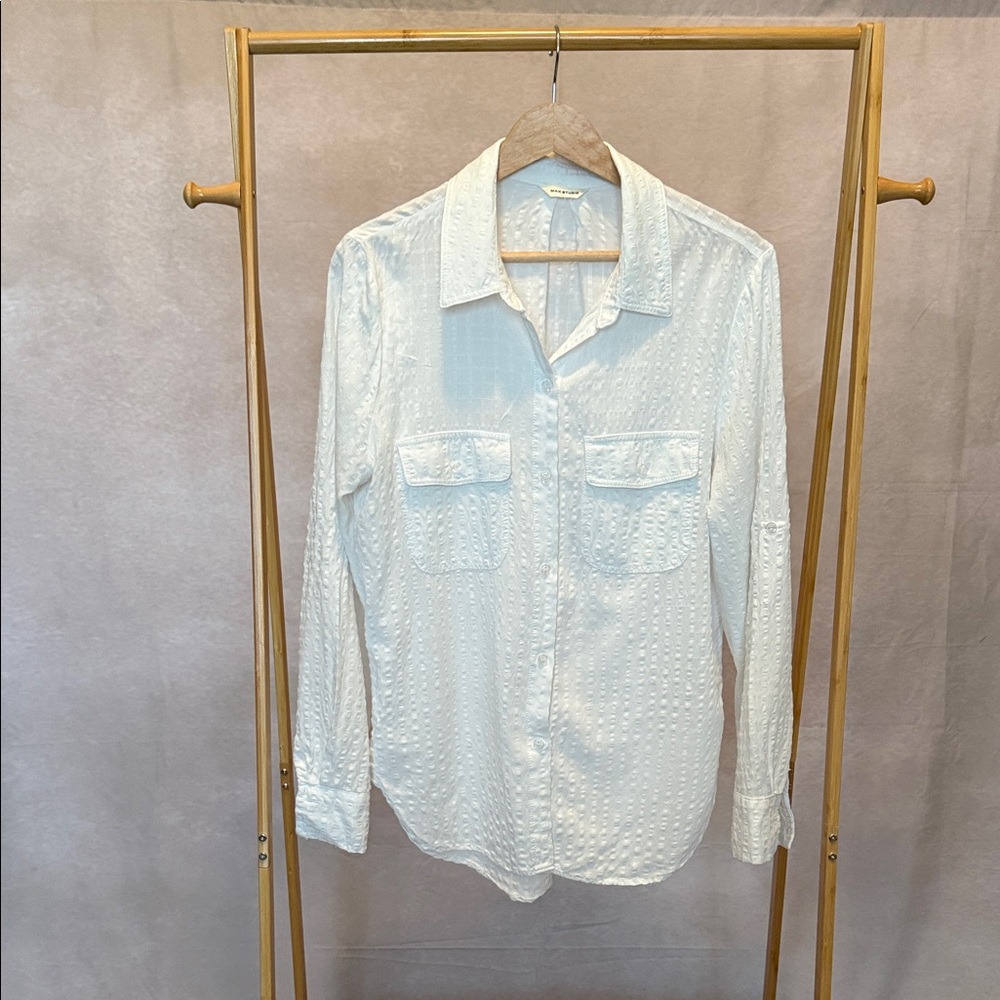 Max Studio White Textured Women's Button Down Shirt